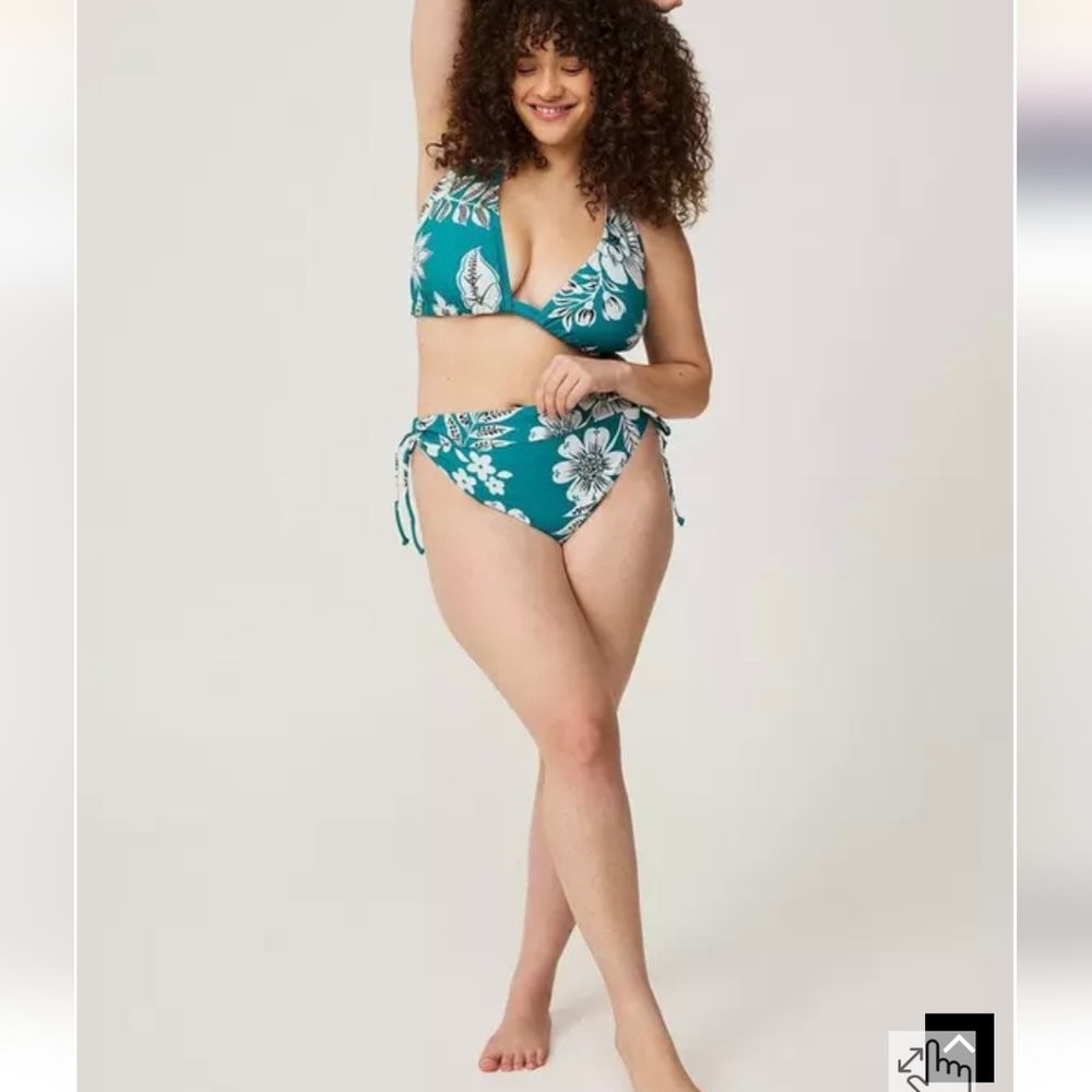 Torrid String Bikini Tie Side Cheeky Bottom 4x & Wire Free Halter 3x Floral Teal